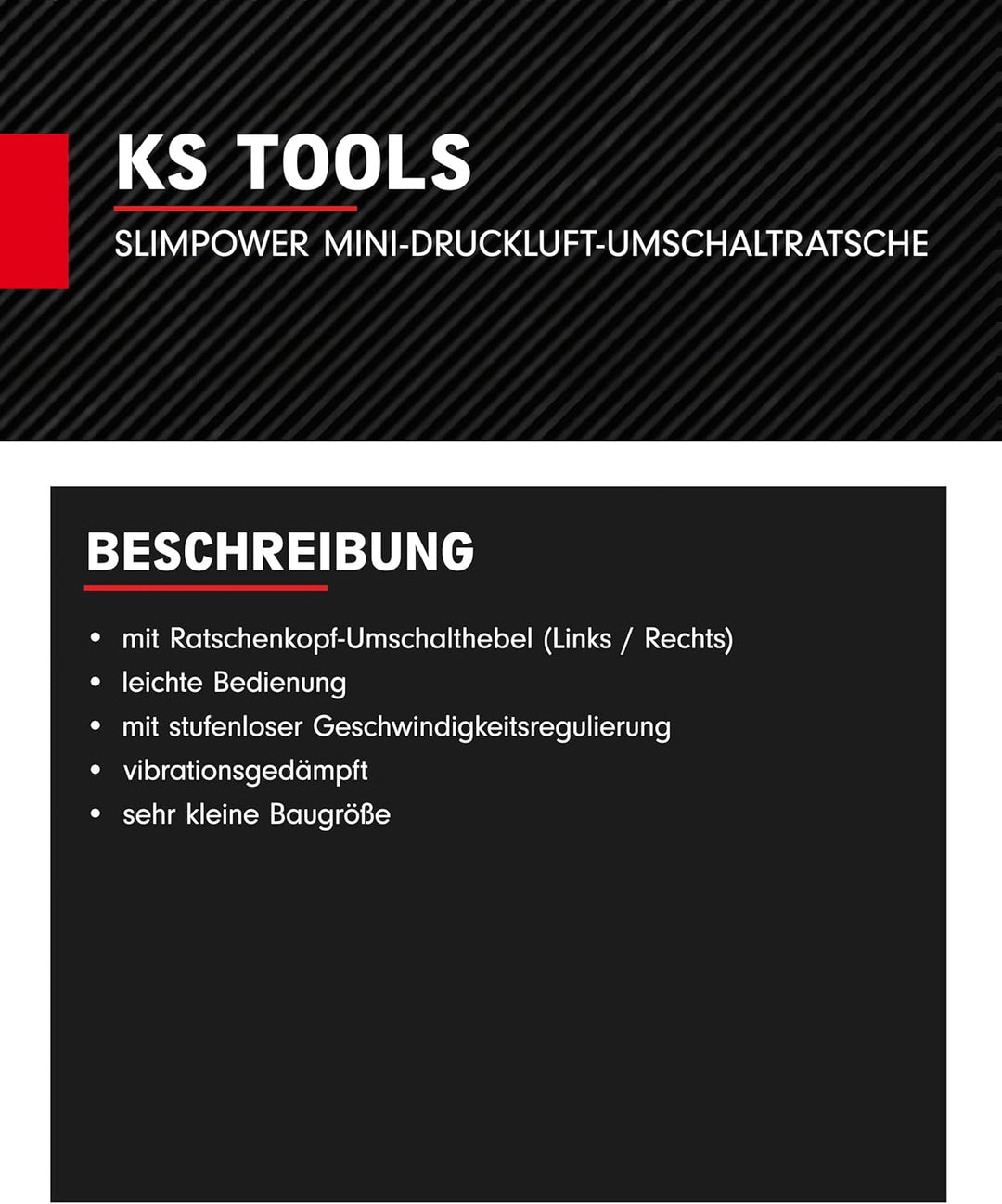 KS Tools Mini Druckluft Ratsche 1/4" SlimPOWER 515.5505 I Umschaltratsche mit Vierkantantrieb nach D