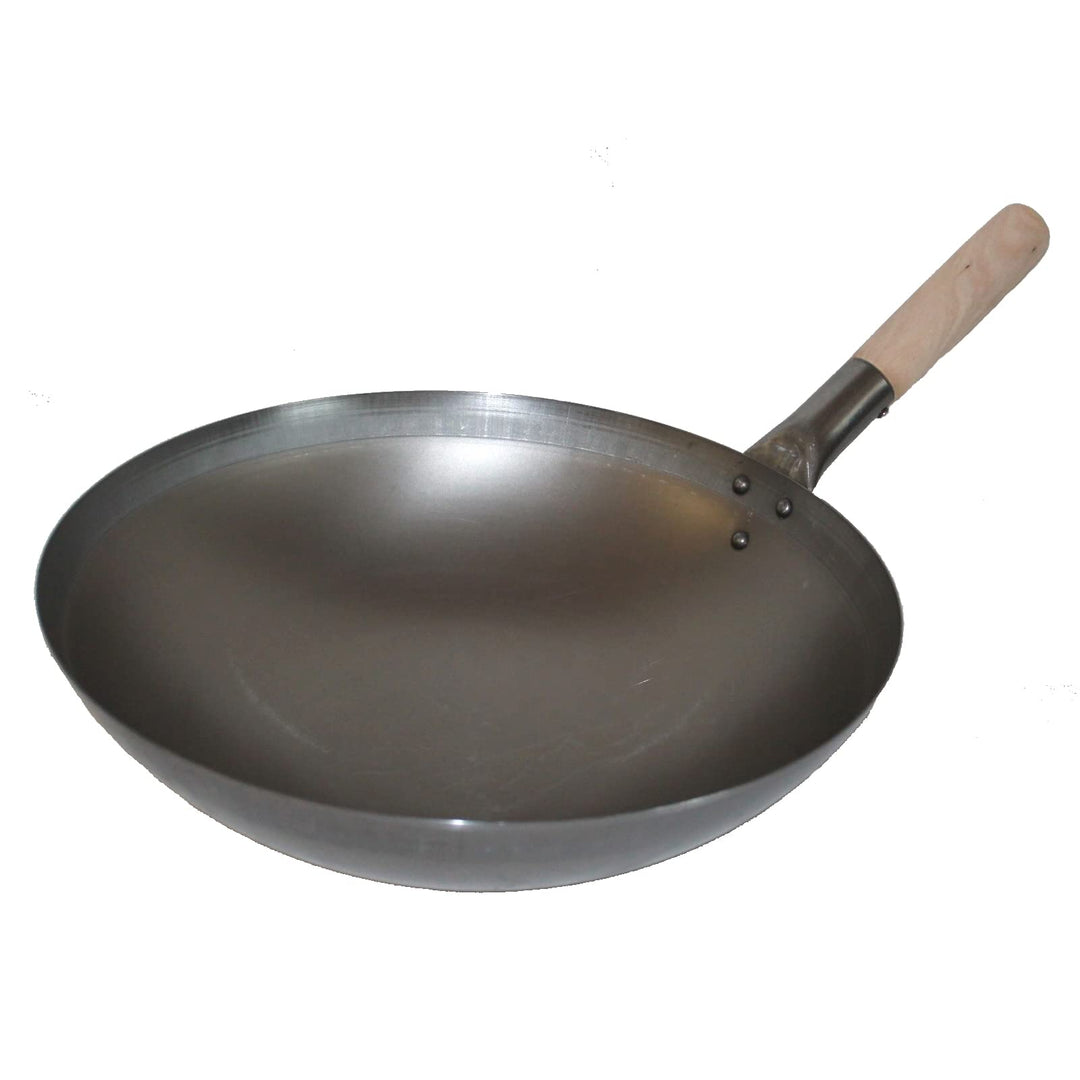 Ø 30 cm Wok, Asiatische Eisenpfanne, Küchen Wok mit Holzgriff; runder Boden