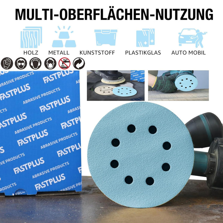 8 Loch Blaue Schleifpapier 125mm Klett 400 Körnung Schleifscheiben 50 Stück Keramik Schleifscheibe S