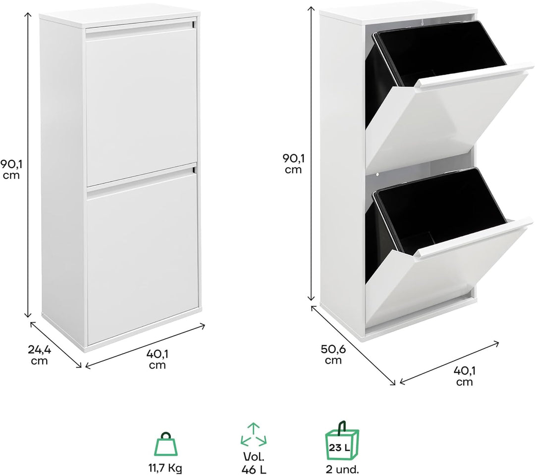 ARREGUI Basic CR401-B2 Mülltrennsystem aus Stahl | 2 Fächer Mülleimer für die Küche | 2 Fach Abfalle