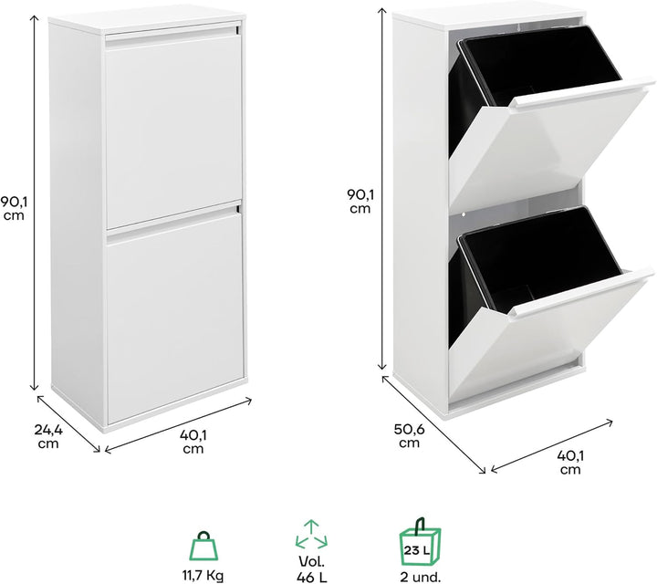 ARREGUI Basic CR401-B2 Mülltrennsystem aus Stahl | 2 Fächer Mülleimer für die Küche | 2 Fach Abfalle