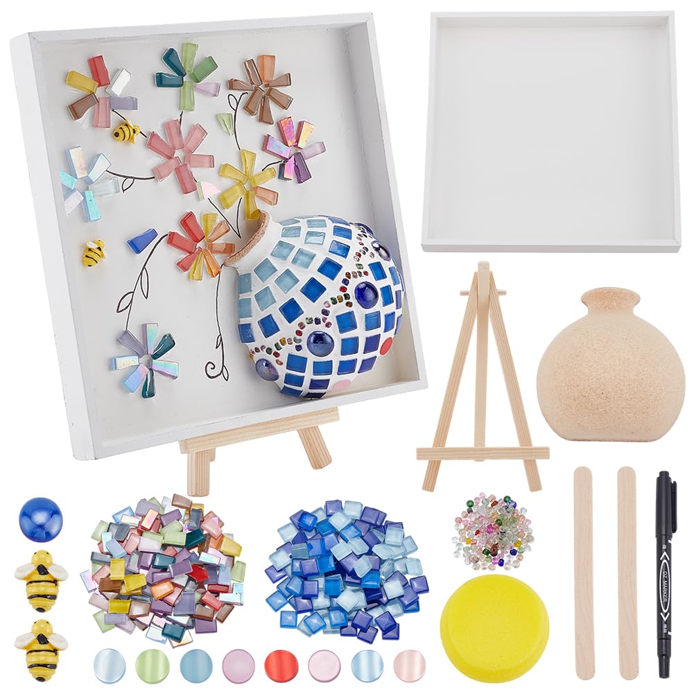 WEBEEDY DIY Mosaik Malset Handgemachtes Blumenvasenmuster Quadratischer Rahmen Mosaikkunst Und Handw