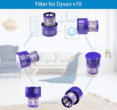 4 Stück Filter für Dyson V10 SV12,Laukowind Waschbar Ersatz Filter für Dyson V10 SV12 mit Reinigungs