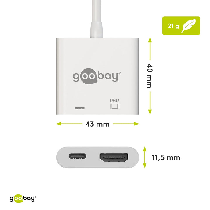 Goobay 62110 USB-C Stecker auf HDMI-Buchse, PD, weiss, extra USB-C Buchse USB-C > HDMI, USB-C > HDMI