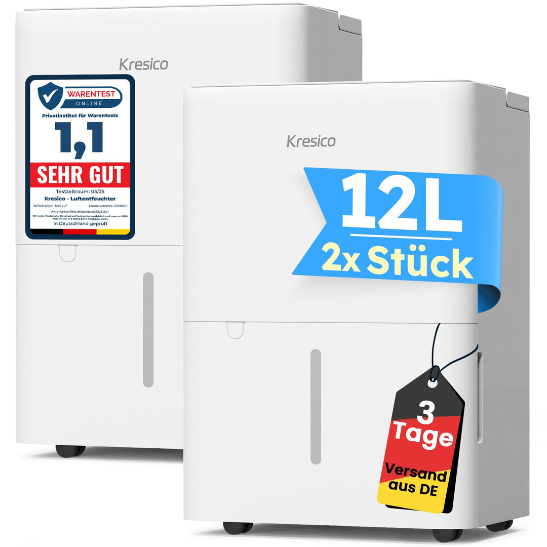 Kresico xWolei Luftentfeuchter elektrisch 12L/24h, Entfeuchter elektrisch 35dB, Raumentfeuchter für