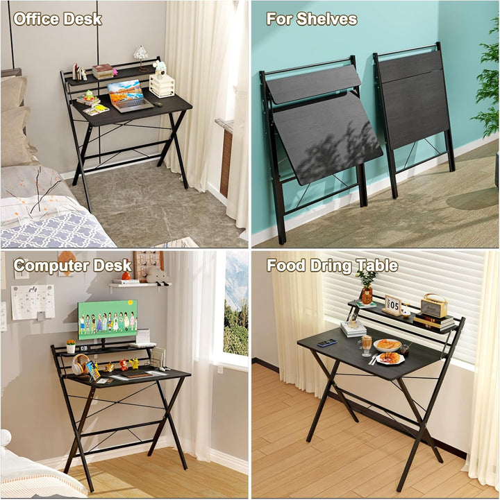 PIPIPOXER 80x50cm Schreibtisch Klappbar, Klappbarer Schreibtisch mit Regal, Schreibtisch Klappbar mi