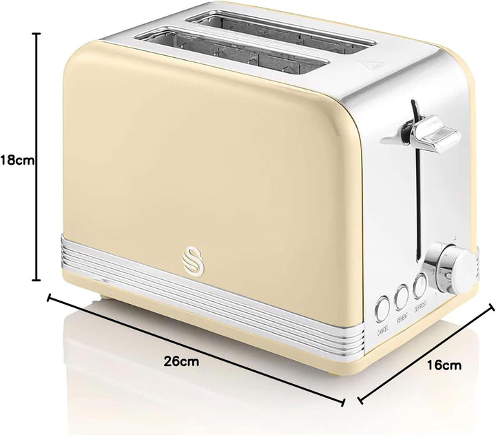 Swan Retro ST19010CNEU 2-Scheiben-Breitschlitz-Brottoaster, Vintage Design, 3 Funktionen: Auftauen/A