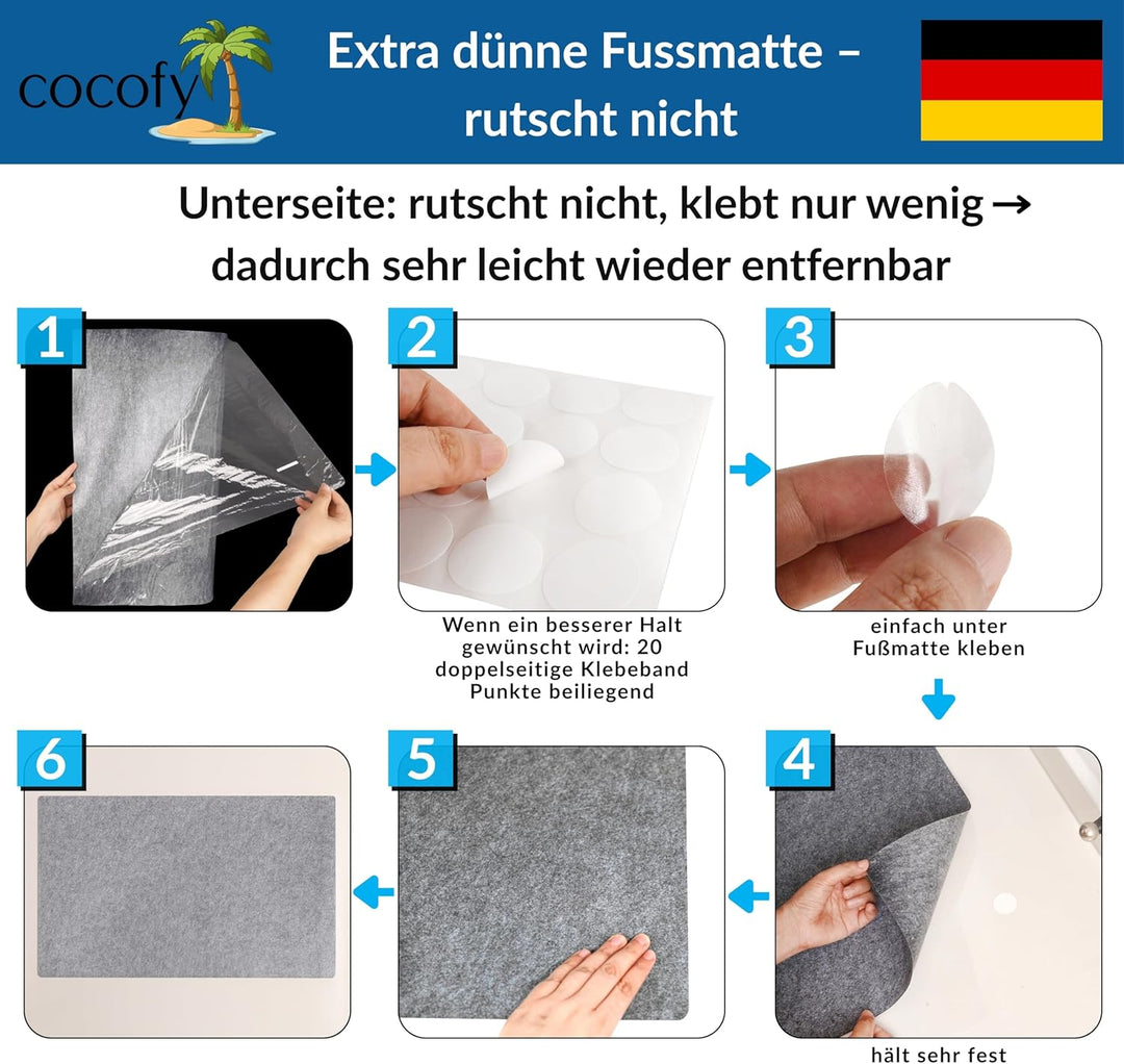 cocofy Fussmatte dünn 2 mm extra flach 60x90 cm, Schmutzfangmatte dünn innen, dünne Fussmatte aus Fi