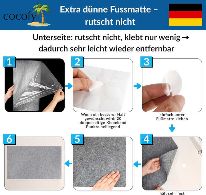 cocofy Fussmatte dünn 2 mm extra flach 60x90 cm, Schmutzfangmatte dünn innen, dünne Fussmatte aus Fi