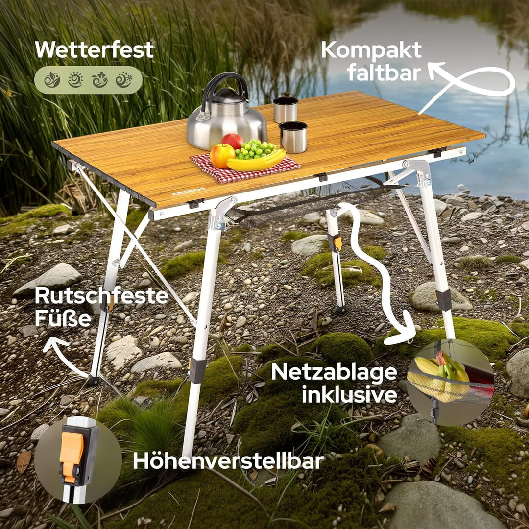 Arebos Campingtisch faltbar 90 x 51,5 cm | Klapptisch höhenverstellbar 47-69 cm | Camping Zubehör, G