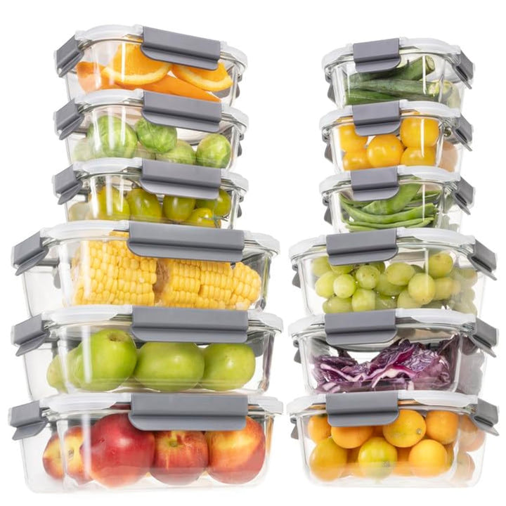 GENICOOK 24 Stück Glas Frischhaltedosen mit Deckel Glas Vorratsdosen Set für Lebensmittel,Glas Meal
