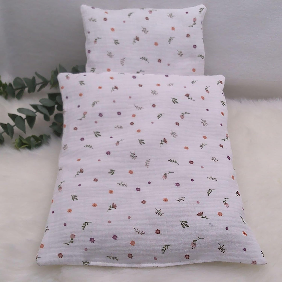 Puppenbettwäsche, Musselin 2 Grössen, für Puppenbett, Puppenlauflernwagen, Decke 26b x 31 cm/Decke 3