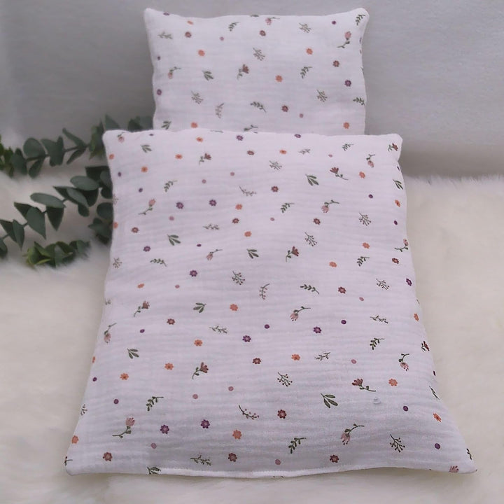 Puppenbettwäsche, Musselin 2 Grössen, für Puppenbett, Puppenlauflernwagen, Decke 26b x 31 cm/Decke 3