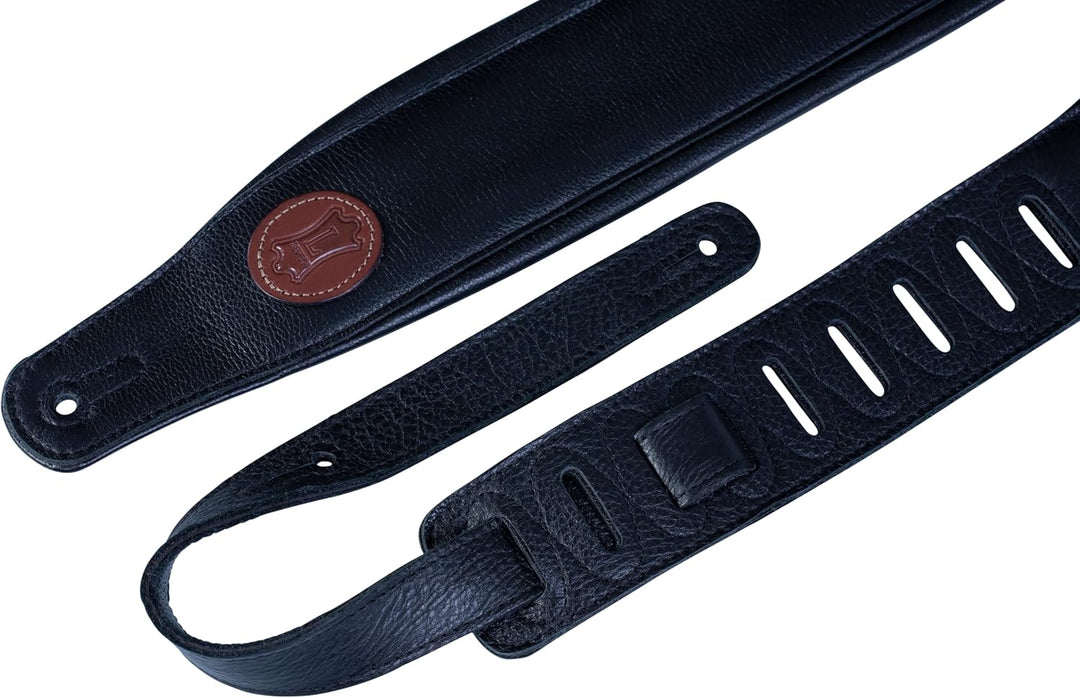 Levy's MSS2-BLK Gitarrengurt Garment Leather Garment Leather Backing Signature Logo Padded 3" - Blac