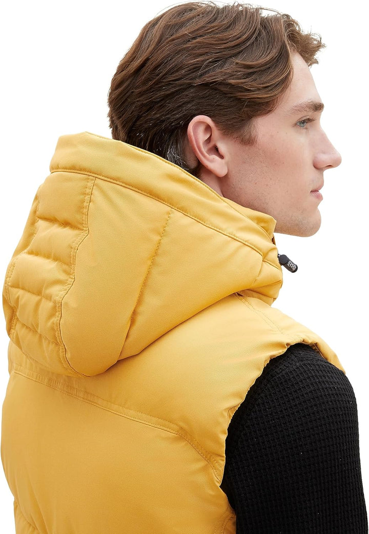 TOM TAILOR Herren Puffer Steppweste mit Abnehmbarer Kapuze, 10533 - Golden Fall