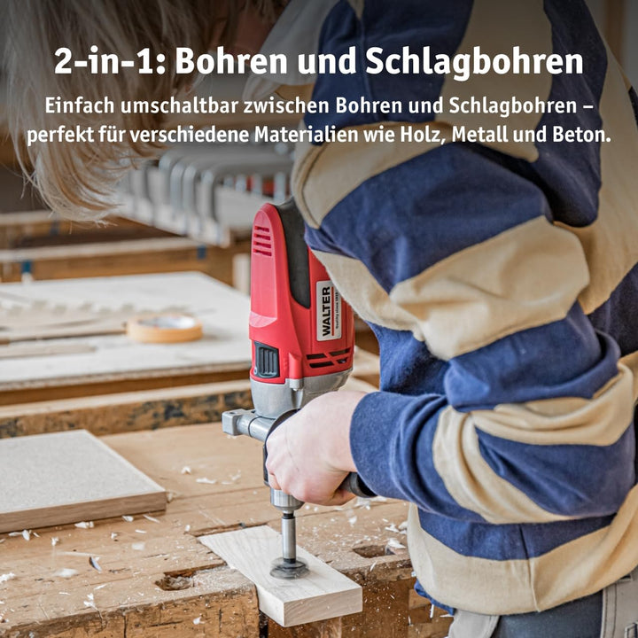 WALTER Schlagbohrmaschine (910 Watt, elektr. Drehzahlregelung, mit zweiten Handgriff, Tiefenanschlag