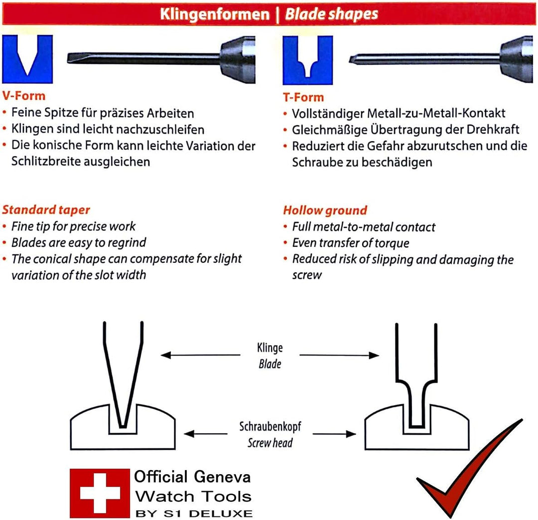 3 Uhrmacherschraubendreher mit T-Schliff Klingen Swiss Made von BULLONGÈ - Schraubendreher für Uhrma
