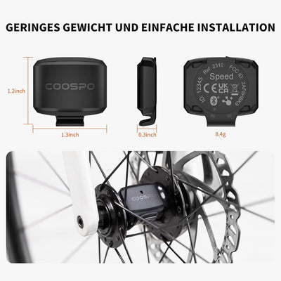 COOSPO BK9S Geschwindigkeitssensor/Trittfrequenzsensor Bluetooth5.0 ANT+, Drahtloser Fahrraddrehzahl