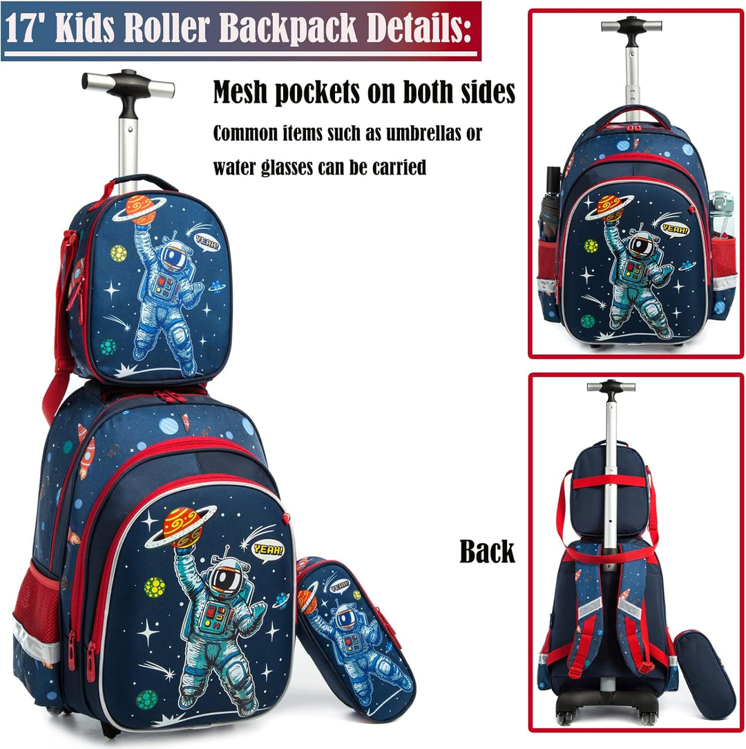 16" Schulranzen Kinder Rollrucksack für Mädchen 3PCS Rollen Reiserucksäcke 17 Blau220414-l, 17 Blau2