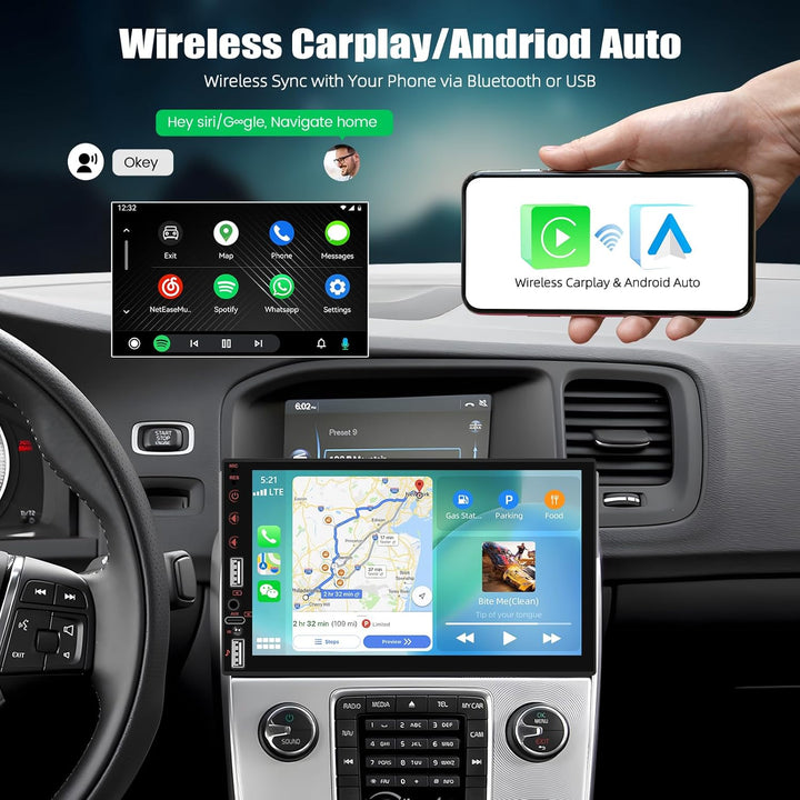CAMECHO 7 Zoll HD Touchscreen Autoradio mit Drahtlos CarPlay Android Auto,1 Din Carplay Radio mit Bl