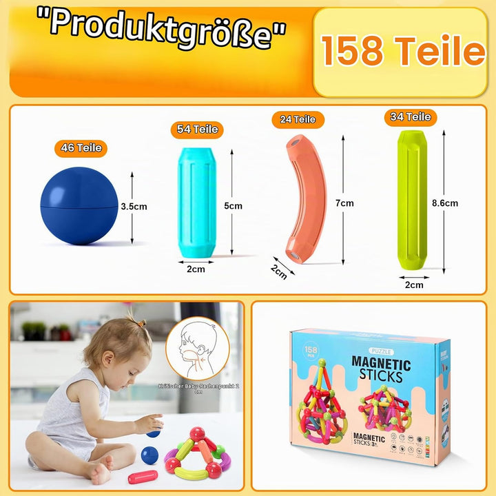 158 Pcs Magnetische Bausteine Spielzeug, 3D Konstruktions Spielzeug, Magnetspielzeug für Kinder, Päd