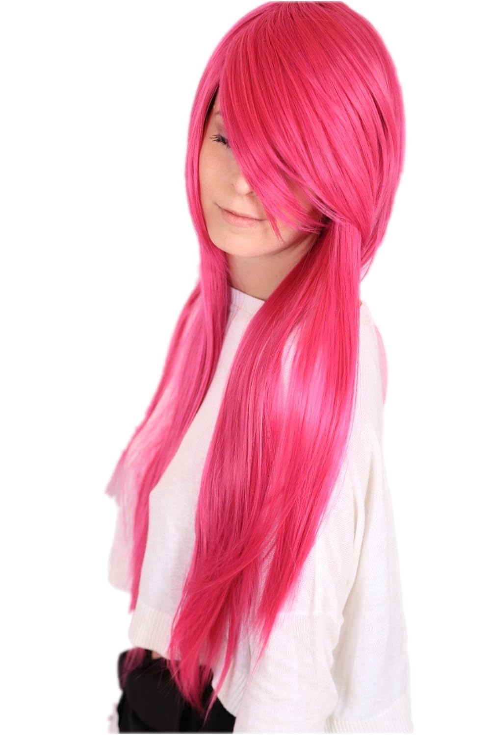 Prettyland Damen 80cm Pink Glatt Hitzefest Fasching Halloween lang-haar Perücke Wig Hot-Pink C116, p