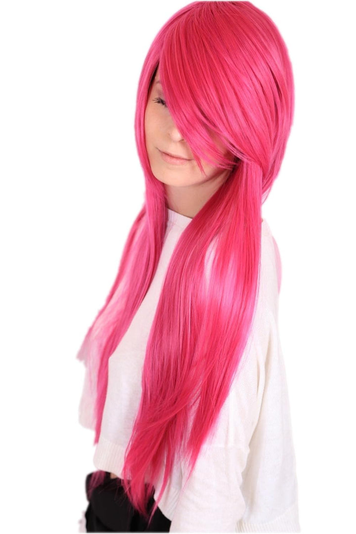 Prettyland Damen 80cm Pink Glatt Hitzefest Fasching Halloween lang-haar Perücke Wig Hot-Pink C116, p