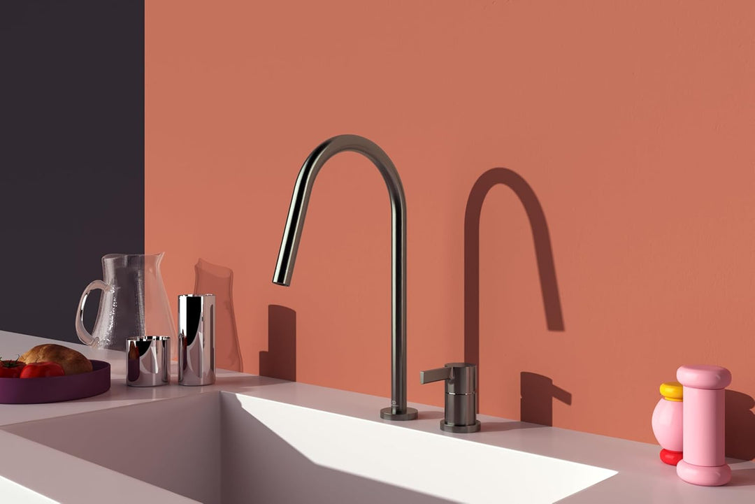 Ideal Standard – Gusto 2-Loch Küchenarmatur, Hoher Auslauf mit zylindrischem Querschnitt, mit FirmaF