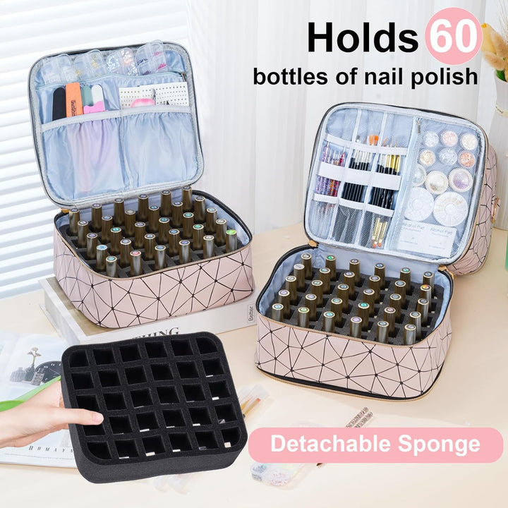 Uross Nagellack Organizer für 60 Nagellackflaschen und 1 LED-Nagellampe, Nagellack Aufbewahrung Tasc