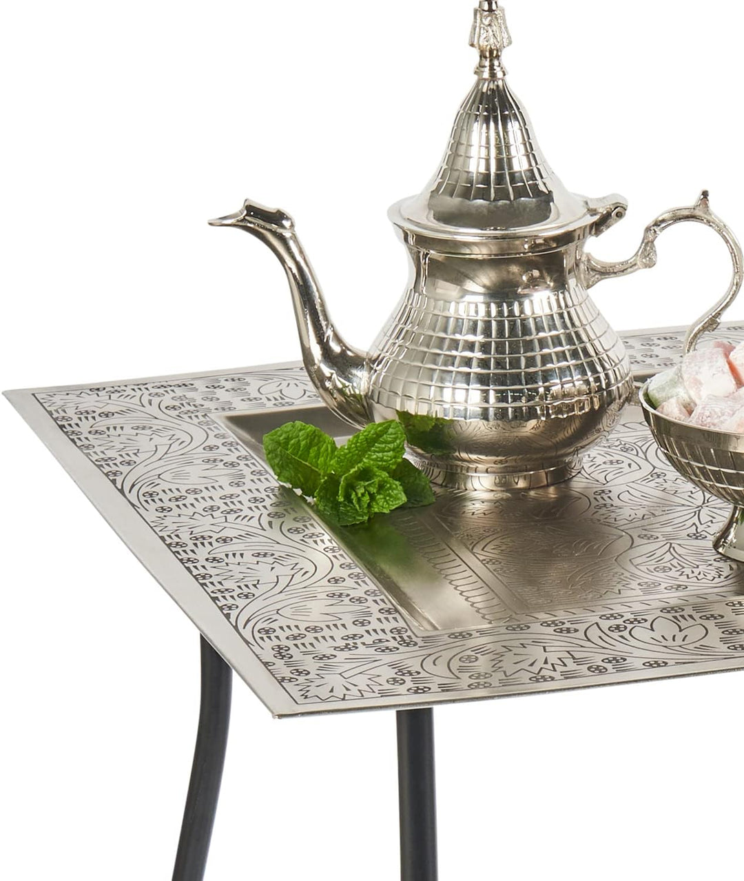 Marokkanischer Tisch Beistelltisch aus Metall Sule 42cm eckig | Orientalischer runder Teetisch klein