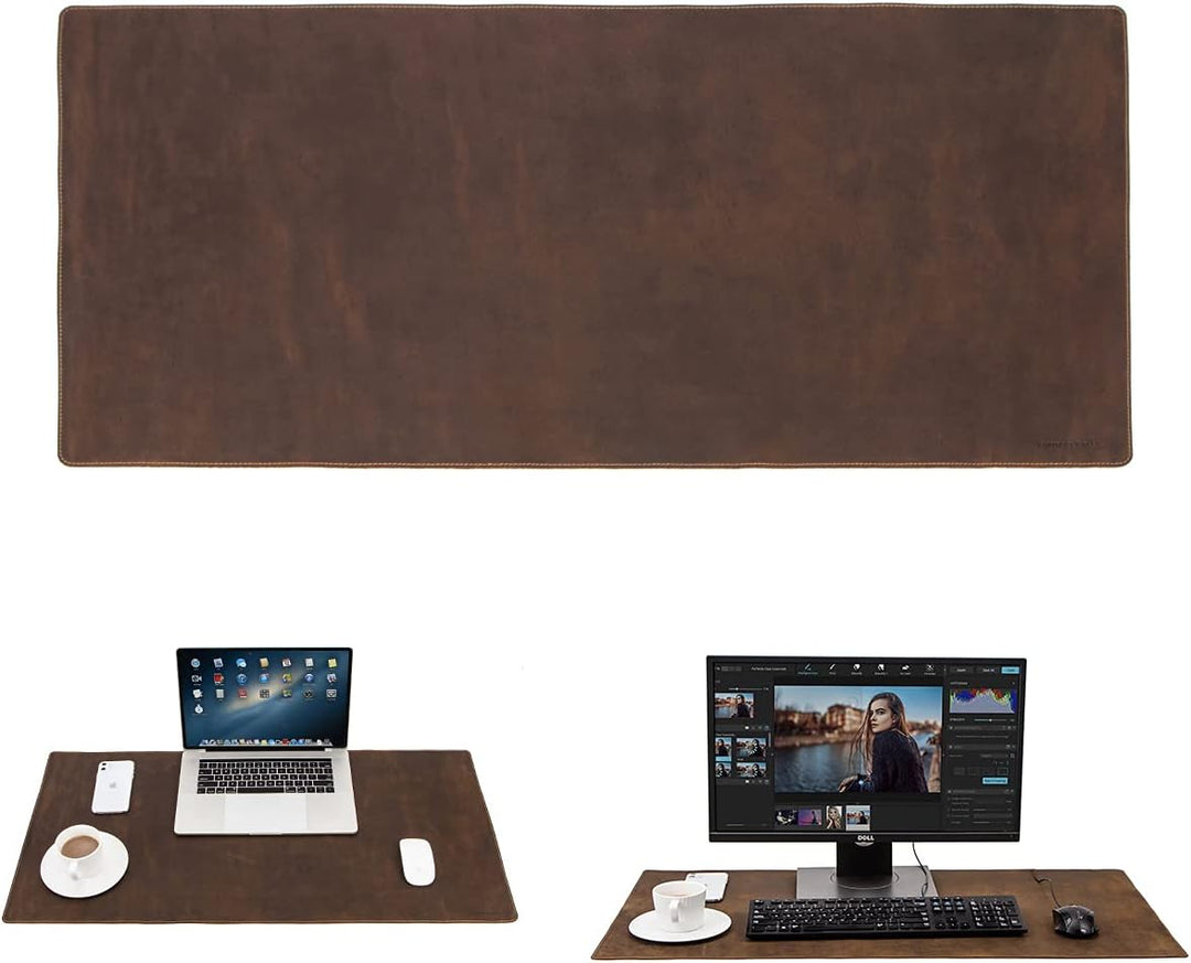 Hiram Schreibtischunterlage aus echtem Leder, gross, wasserdicht, 80 x 40 cm, Tischabdeckung für PC
