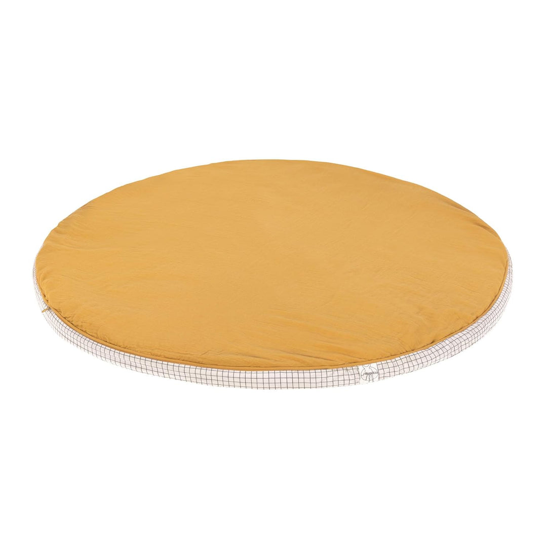 LÄSSIG Krabbel-und Spieldecke aus Muslin Bio-Baumwolle waschbar/Seat Cushion Muslin senfgelb, Senfge