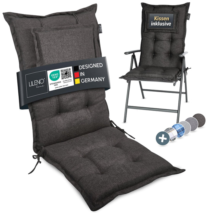 LILENO HOME Gartenstuhl Auflagen als [1er Set - Hochlehner] in Anthrazit Y - bequeme Liegen als Sitz