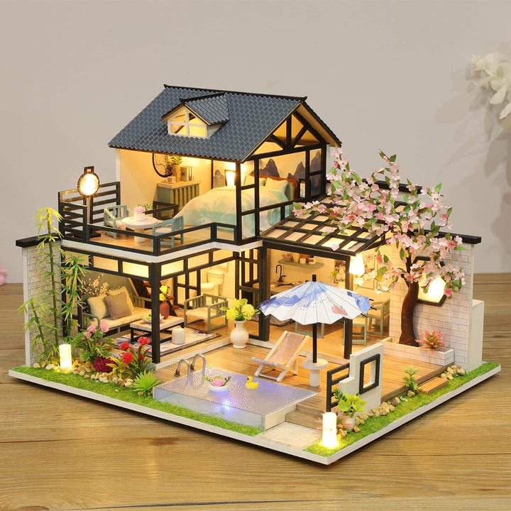 Cuteefun DIY Puppenhaus Miniatur Haus zum Selber Bauen für Erwachsene, Miniatur Puppenhaus Kit mit M