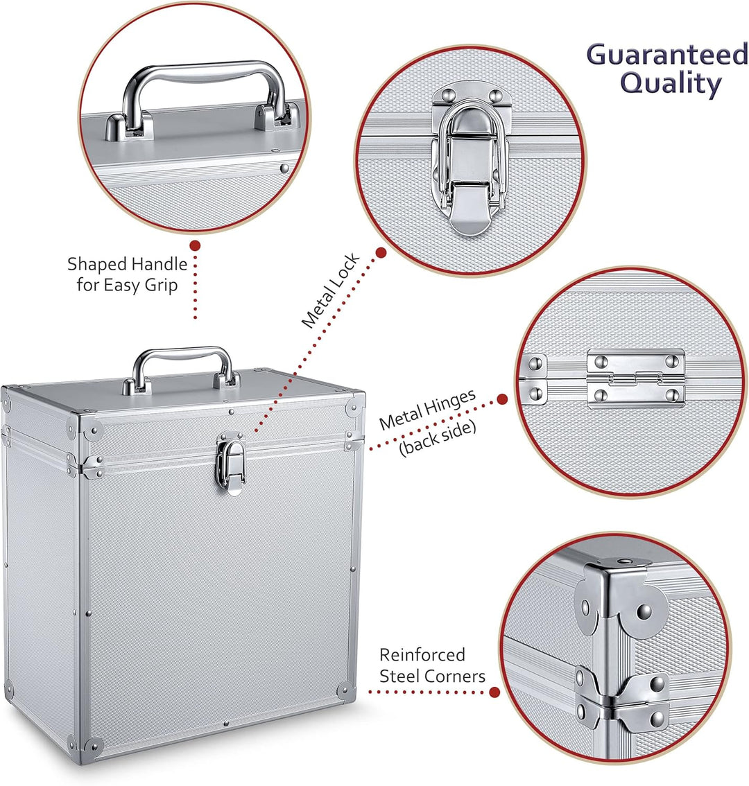 VINYL BUDDY 12" Aluminium-Schallplattenkoffer, für bis zu 40 LPs, inklusive 40x 12-Zoll-Äussere Scha