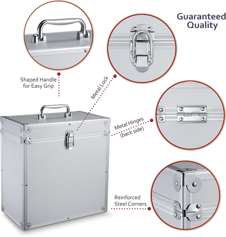 VINYL BUDDY 12" Aluminium-Schallplattenkoffer, für bis zu 40 LPs, inklusive 40x 12-Zoll-Äussere Scha