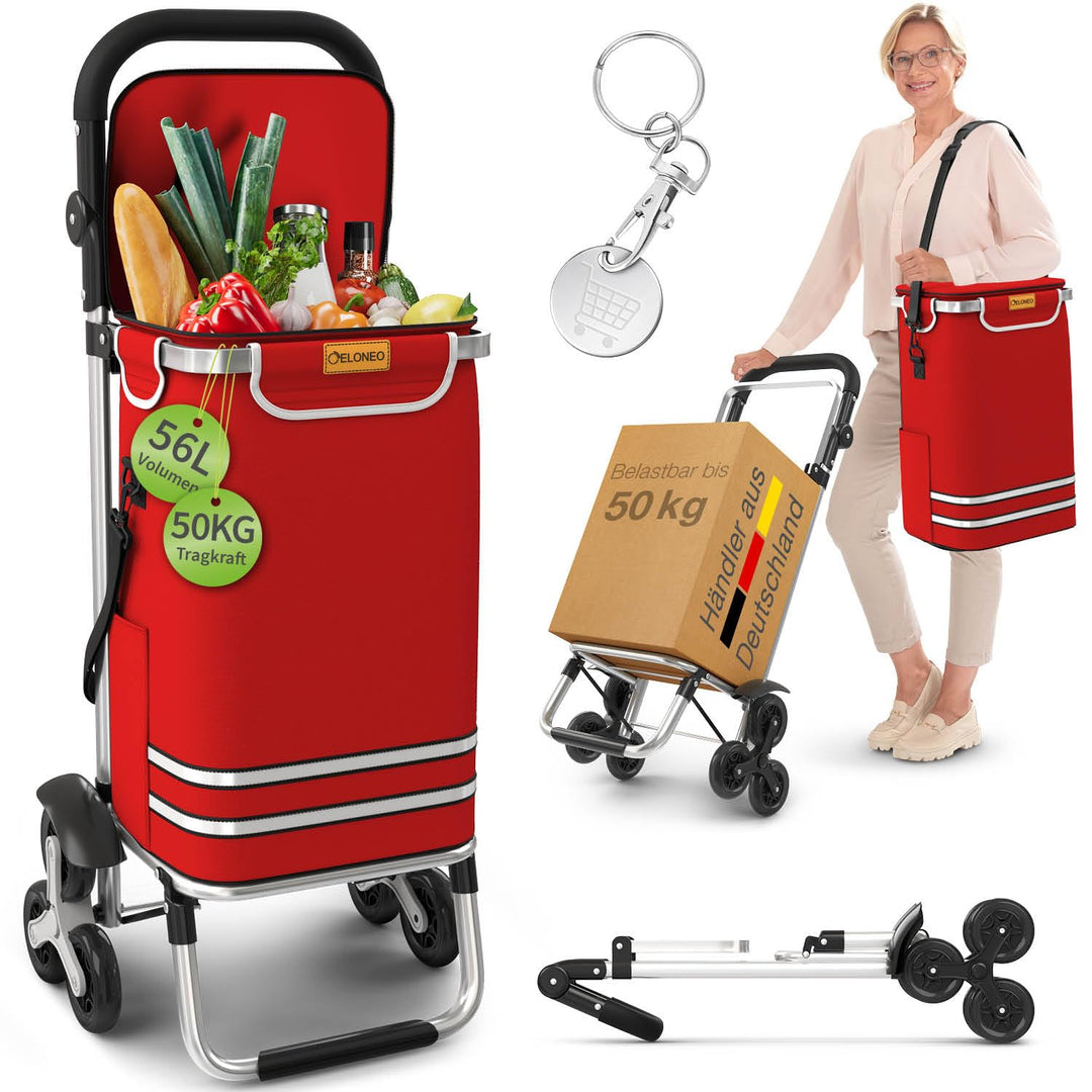 ELONEO Einkaufstrolley Treppensteiger mit Kühlfach, Einkaufsroller klappbar, Shopping Trolley höhenv