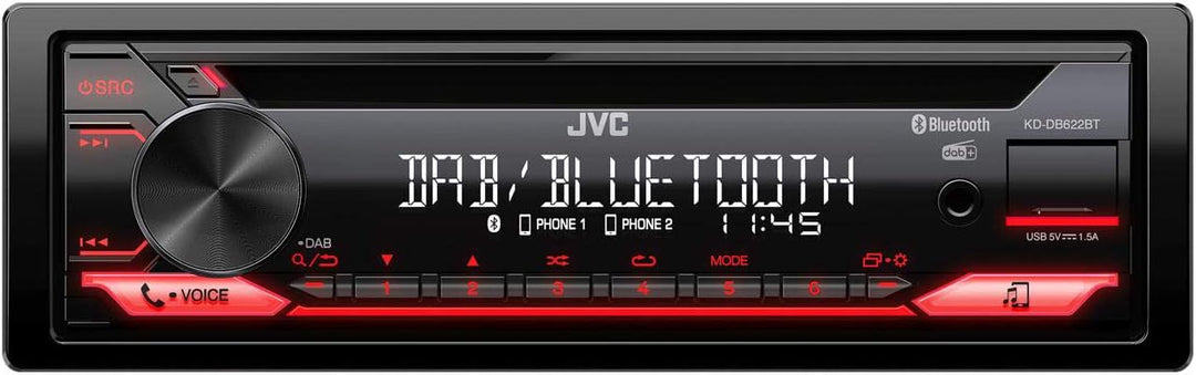 JVC KD-DB622BT CD-Autoradio mit DAB+ und Bluetooth Freisprecheinrichtung (Soundprozessor, USB, AUX-I