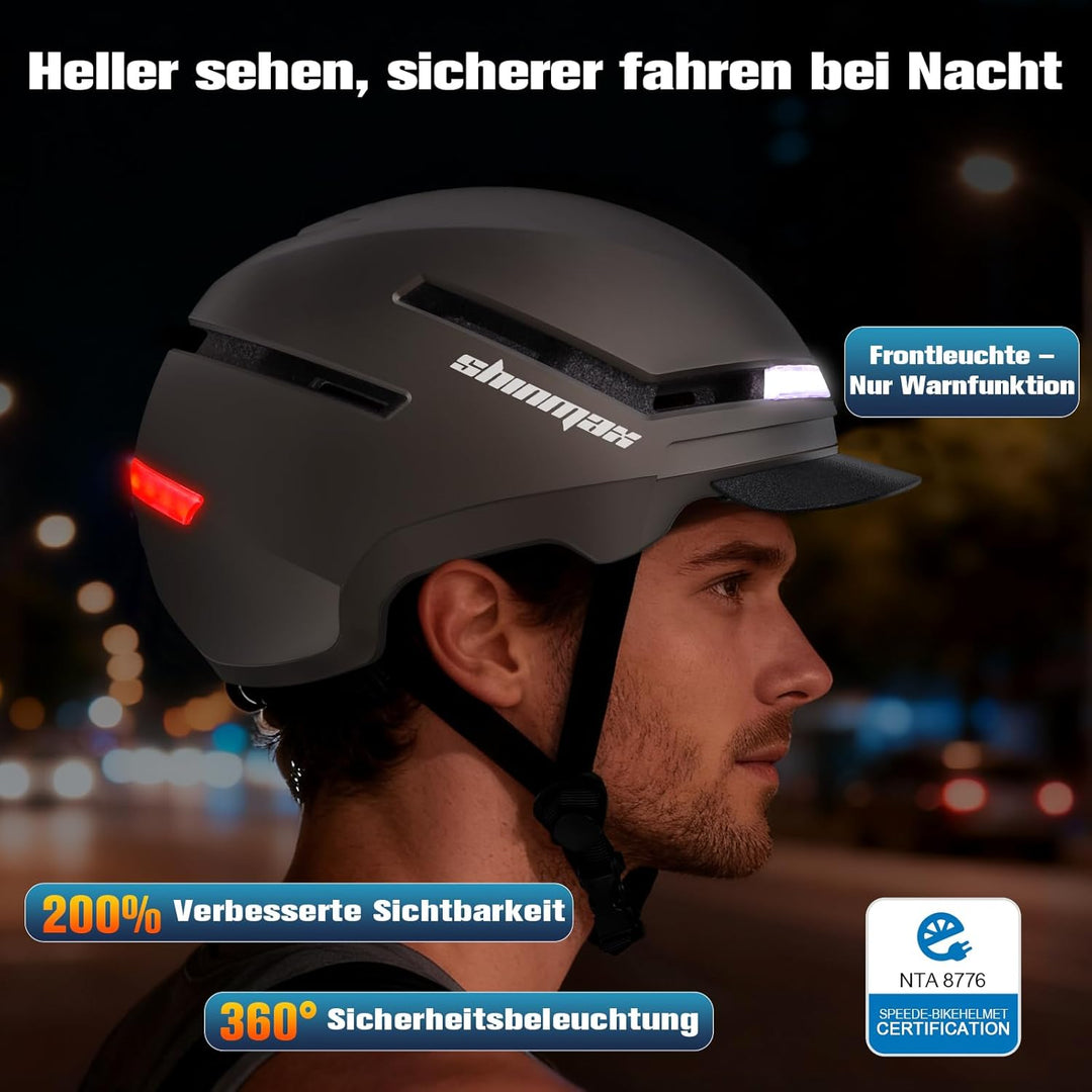 Shinmax Fahrradhelm Damen Herren mit Blinker & Licht, Fahrrad Helm Erwachsene mit USB Wiederaufladba
