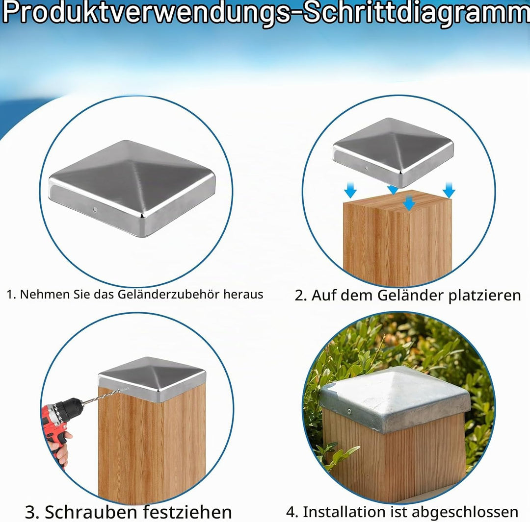 8 Stück Pfostenkappen, 9x9cm Pfostenabdeckung aus Metall Pyramidenform Zaunpfosten Kappen für Holzpf