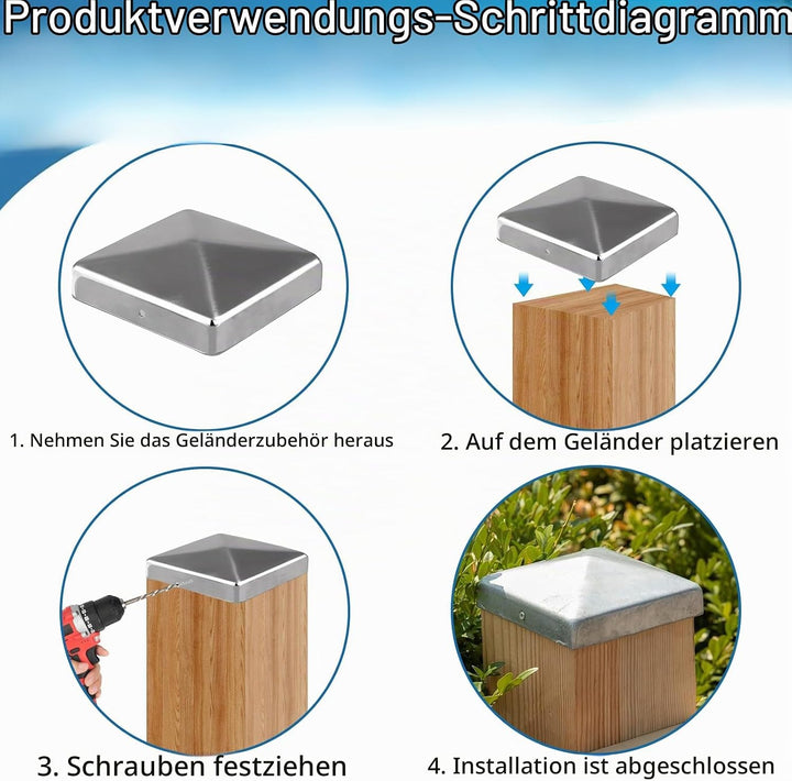 8 Stück Pfostenkappen, 9x9cm Pfostenabdeckung aus Metall Pyramidenform Zaunpfosten Kappen für Holzpf