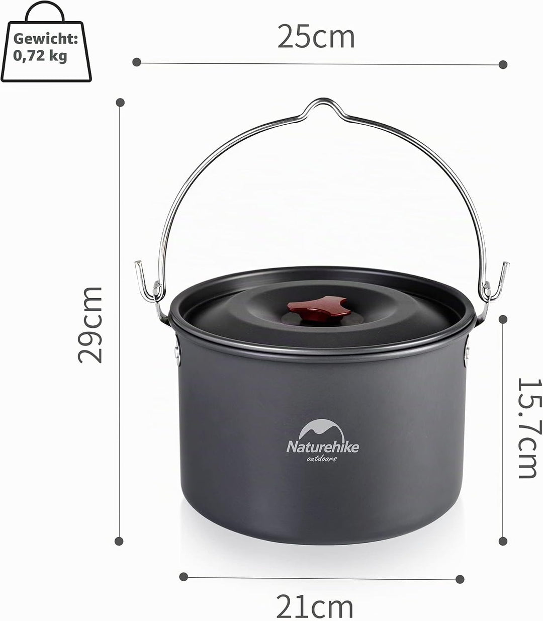 Naturehike Camping Suppentopf Kochgeschirr mit Deckel Gross Outdoor Tragbares Hängetopf Kochset für