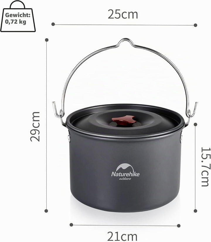 Naturehike Camping Suppentopf Kochgeschirr mit Deckel Gross Outdoor Tragbares Hängetopf Kochset für