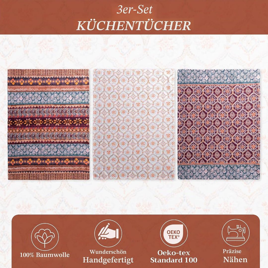 Maison d'Hermine Küchenhandtücher 3er-Set 100% Baumwolle 70 cm x 50 cm Wiederverwendbare Geschirrtüc