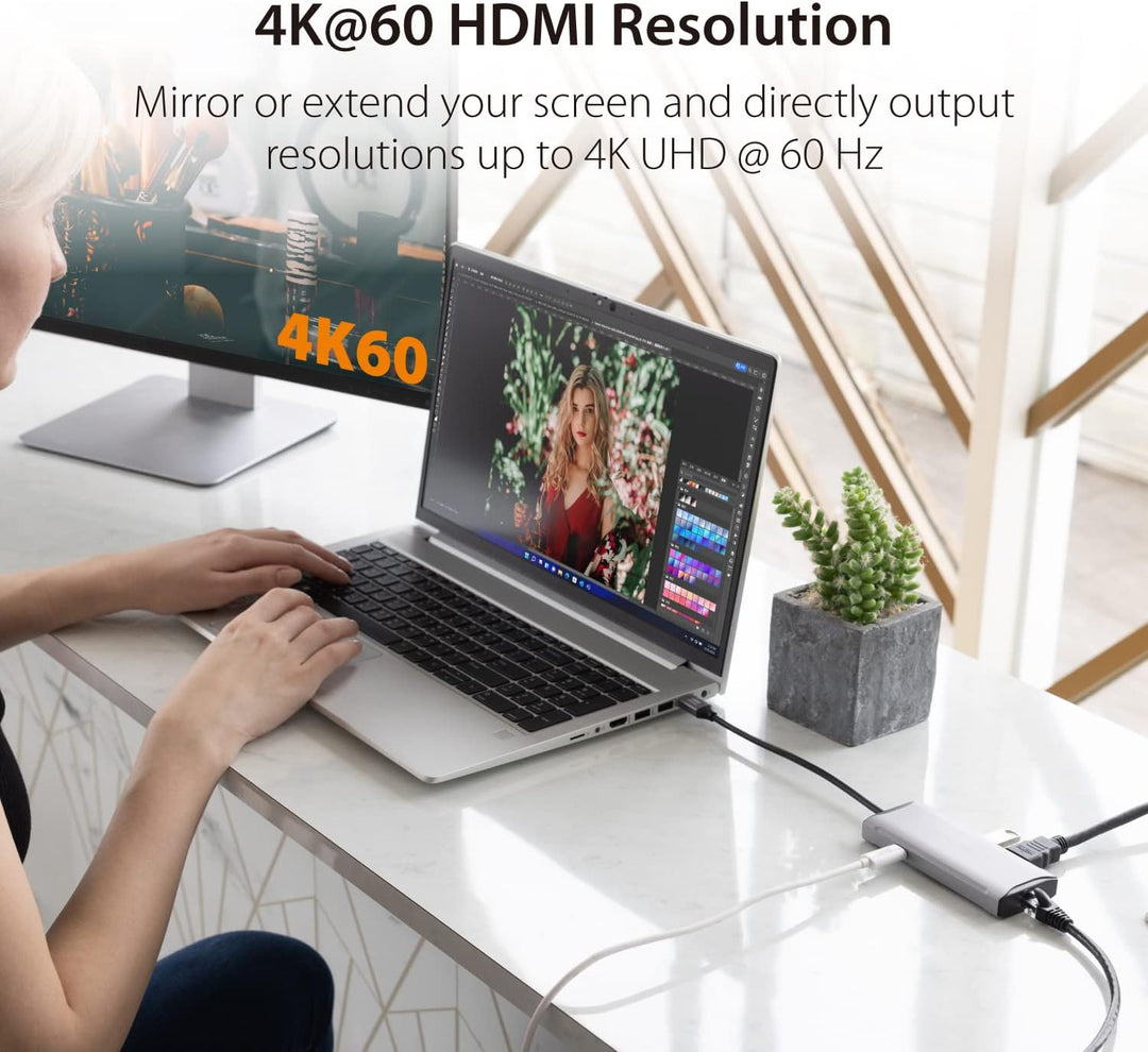 j5create USB C Hub - 4K 60Hz HDMI, 2 USB-A 10Gbps, USB-C 10Gbps mit PD 100W, Ethernet, | Multiport A