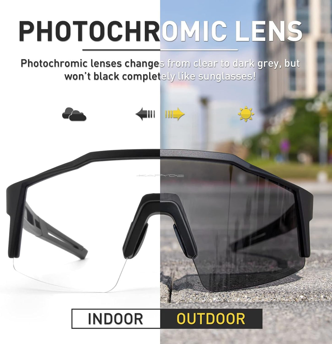 KAPVOE Photochromatische Selbsttönend Fahrradbrille TR90 Rahmen für Herren Damen Jungen Mädchen Klar