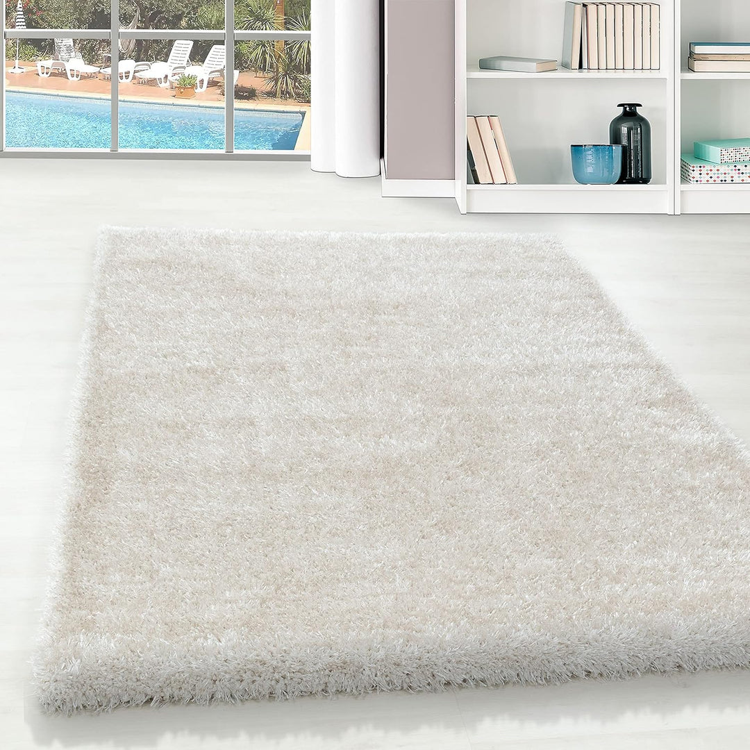 Teppium Hochflor Teppich Wohnzimmer 80 cm Rund Natur - Flauschiger Shaggy Teppich Extra Weich und Ei