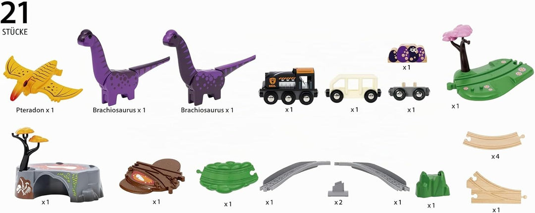 BRIO World - 36094 Dinosaurier Abenteuer-Set - Zugset für Kinder ab 3 Jahren, Dino Spielzeug ab 3 Ja
