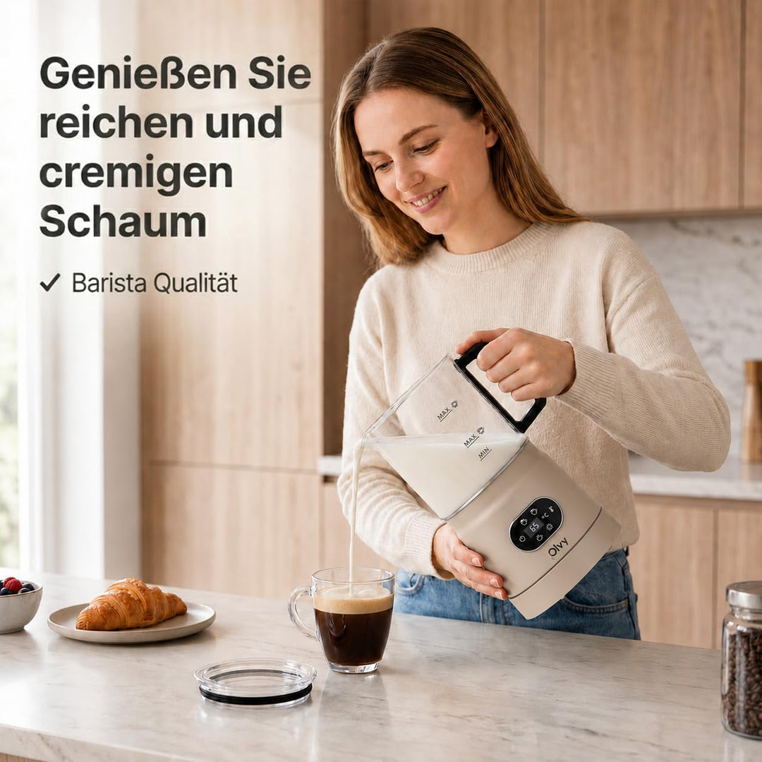 Olvy Milchaufschäumer Elektrisch | Milchschaumgerät für Barista Qualität | 1 Stück | Beige | Für Cap