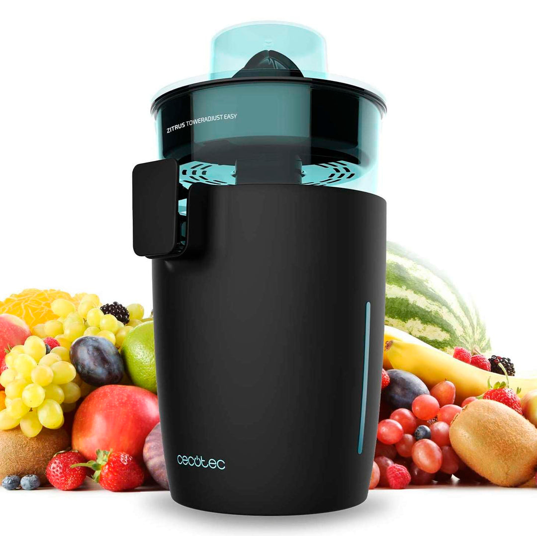 Cecotec Elektrischer Orangenentsafter Zitrus TowerAdjust Easy Black 800 Inox. 800W, einstellbarer Fr